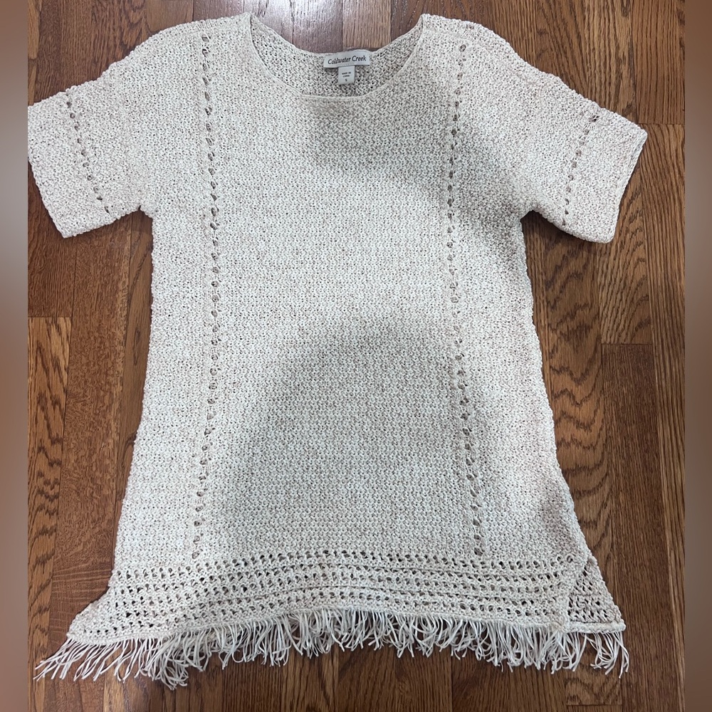 Coldwater Creek Knitted Fringe Short sleeve sweater